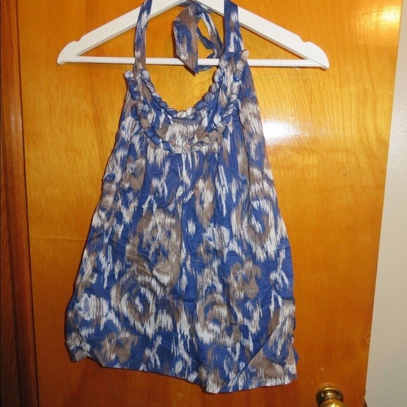 Loft Halter Tank Top Beachy Tribal Printed Brown Blue White Petite Small - Picture 2 of 4